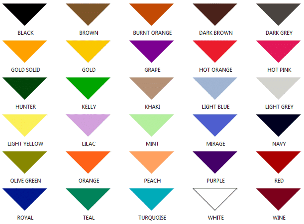 Custom Printed Triangle Bandana Colors